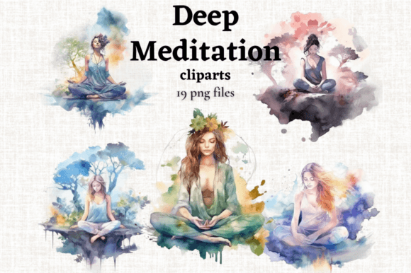 Download Watercolor Meditation Clipart Bundle - Meditation Collection