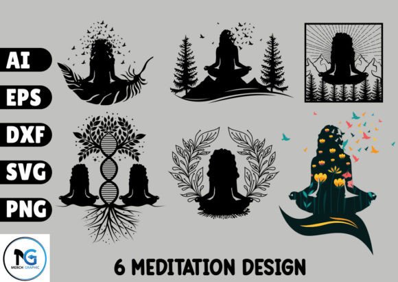 Download 6 Girl Meditation Design SVG Bundle - Meditation Collection